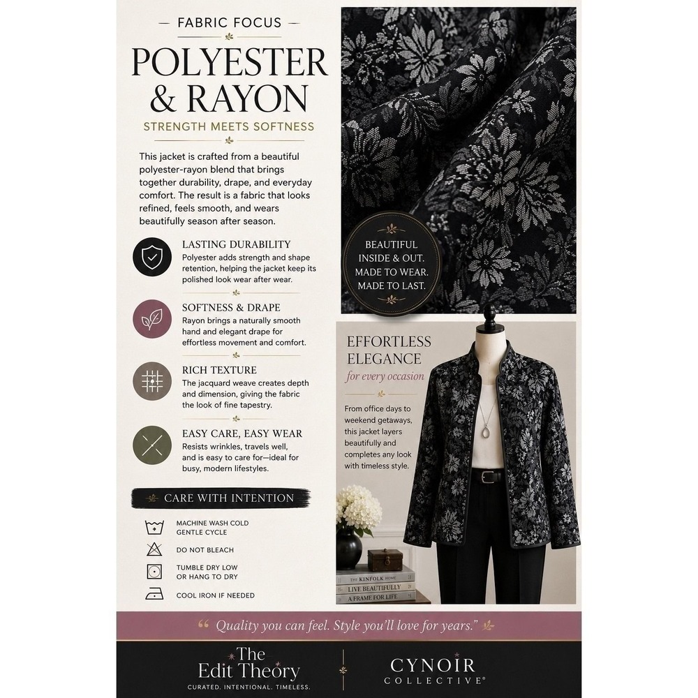 Coldwater Creek XL Floral Jacquard Jacket Black Gray Textured Button Front Goth - Picture 6 of 7